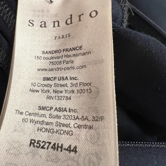 SANDRO $495 Edma Navy Velvet Cutout Trim Mini Long Sleeve Dress Size 3 Large - Picture 7 of 10